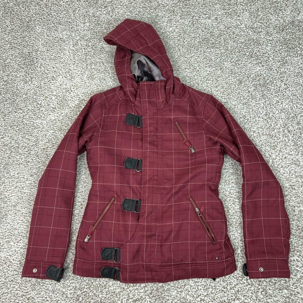 Burton Jacket Womens Medium Red Fleece Lined Plaid Ski Snowboard Winter Coat Top